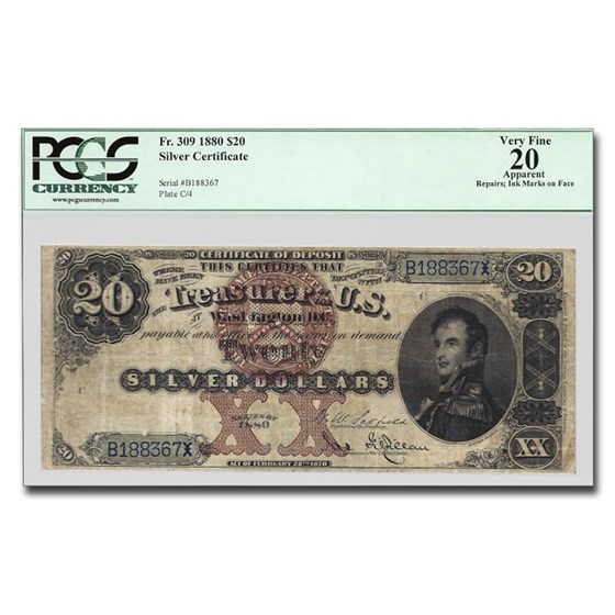 1880 $20 Silver Certificate Stephen Decatur VF-20 PCGS (Apparent) 1880 $20 Silver Certificate Stephen Decatur VF-20 PCGS (Apparent)